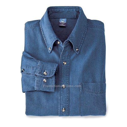 Denim Shirt - Port & Company Long Sleeve Value Denim Shirt, Cotton Denim, 6.5 oz