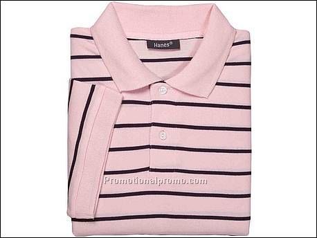 Hanes Polo striped polo, Rose/Navy stripe