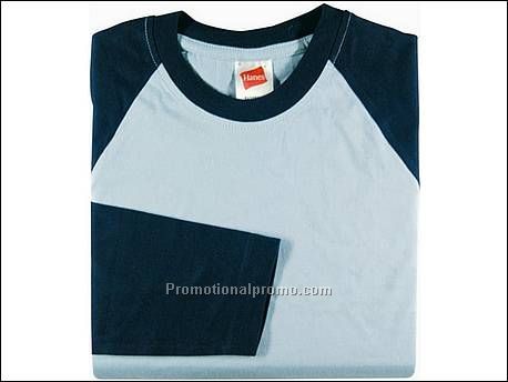 Hanes T-shirt Baseball-T L/S, Sky Blue/Navy