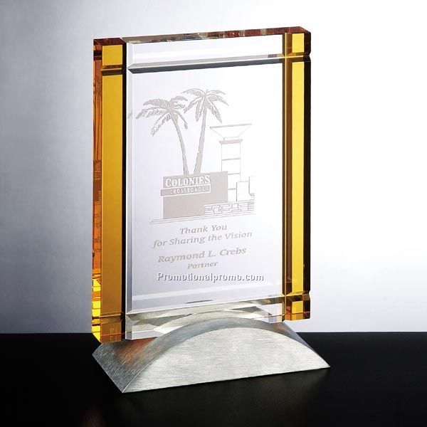 Optica yellow Tablet Award with Metal Base C-M02