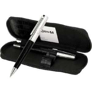 LEATHER PEN SET WITH FAUX LEATHER CASE