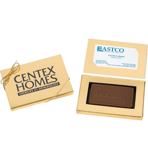 Chocolate bar with business card in box
