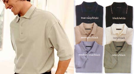 Perry Ellis Herringbone Polo with Ribbed Jacquard Trim