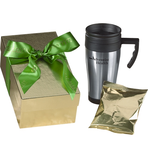 Gift boxed travel mug with hot chocolate