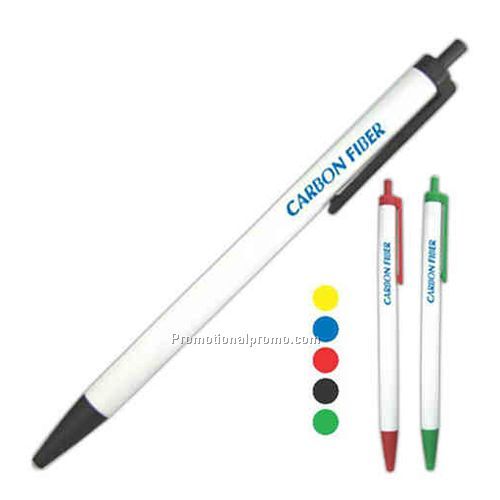 Ballpoint Pen - White Barrel with Colored Tip and Trim