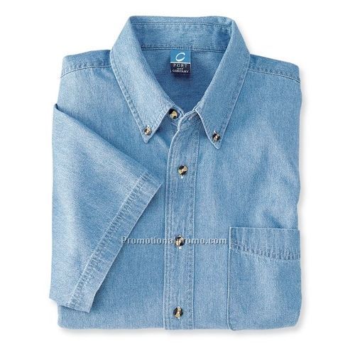Denim Shirt - Port & Company Short Sleeve Value Denim Shirt, Cotton Denim, 6.5 oz