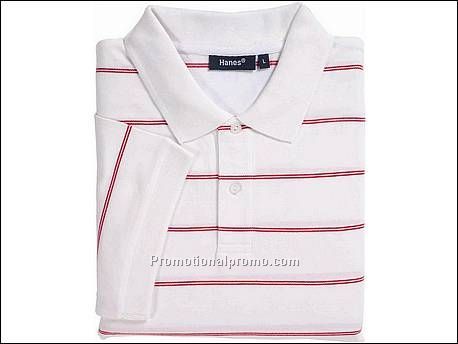Hanes Polo striped polo, White/Strawberry