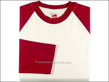 Hanes T-shirt Baseball-T L/S, White/Burgundy