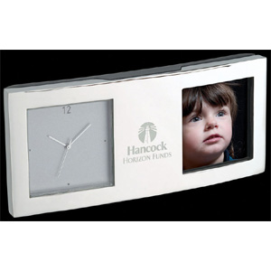 JANELAS Chrome Clock & Photo frame with gray magnetic back