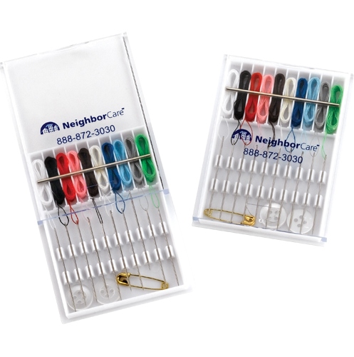 Sewing kit in plastic box