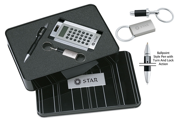 Ballpoint Pen & Stylus / Designer Calculator / Seperating Keyring Giftset
