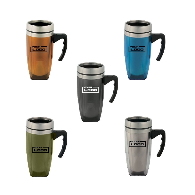 16oz Plastic Mug with Steel Interior & Handle