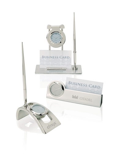 Swinging clock and Pen Stand, w/bus card holder