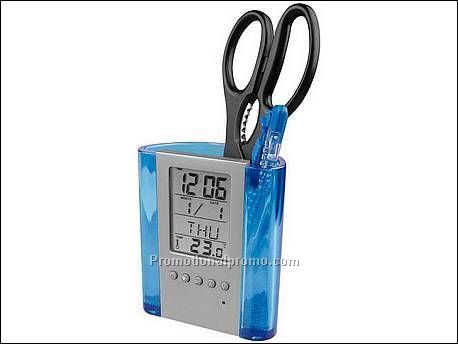 Acryl pennenhouder met klok, k