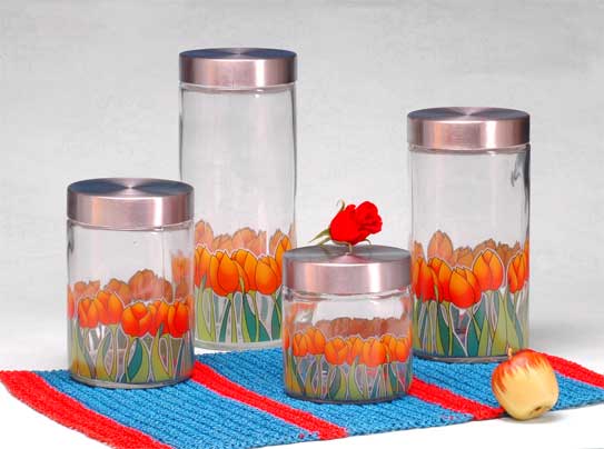 glass storage jar set with decal
  
   
     
    