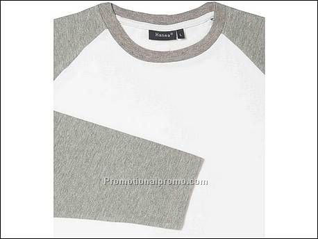 Hanes T-shirt Baseball-T L/S, White/Grey Heather