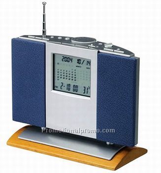 RADIO CALENDAR CLOCK WITH WOODEN BASE
