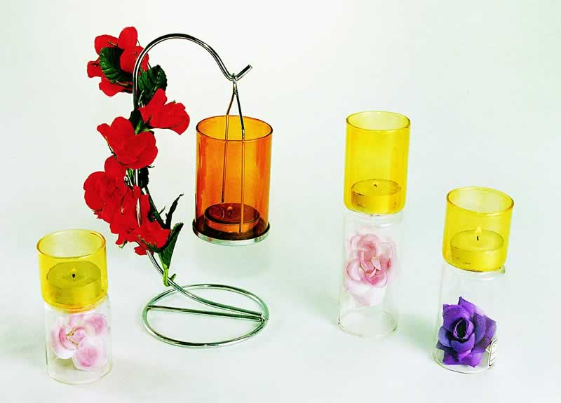 Candle holder with metal stand 
  
   
     
    