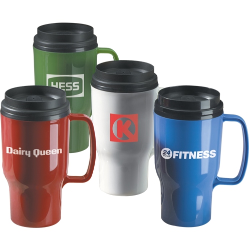 Insulated plastic travel mug