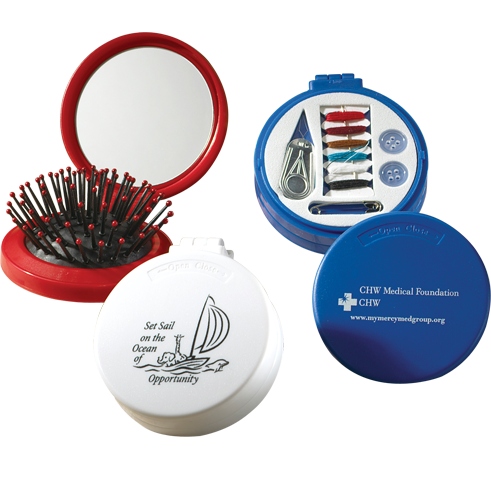 Compact Mirror and Brush with Sewing Kit