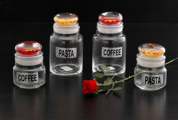 4pcs hand blown canister with flower & glass lid
  
   
     
    