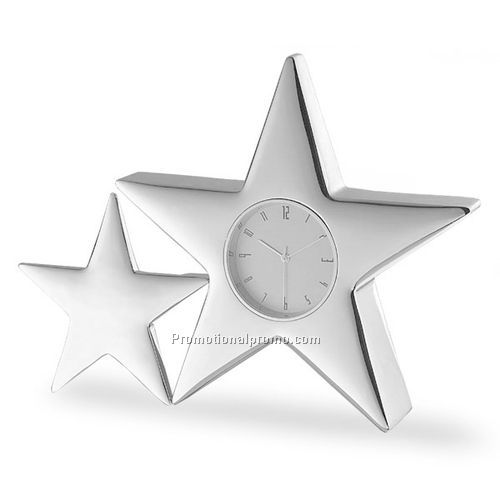 Clock - Chrome Finish Metal Dual Star Clock, 3.625" x 5.75"