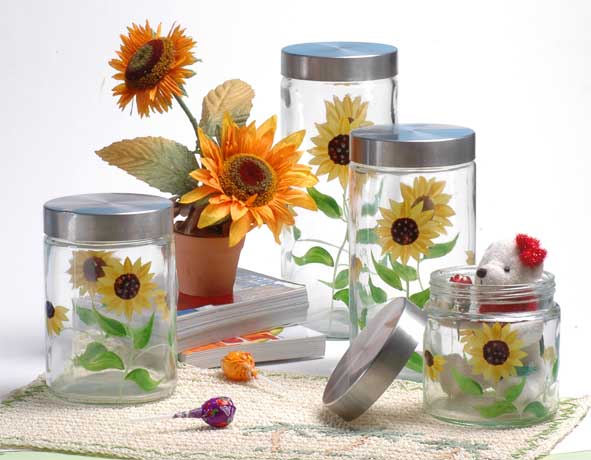 hand painted storage jar set with metal lid
  
   
     
    