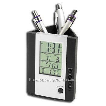 Pen Pot With Alarm Clock And Photoframe