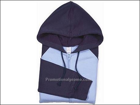 Bella Fleece Raglan Hooded Zip, Baby Blue/Navy
