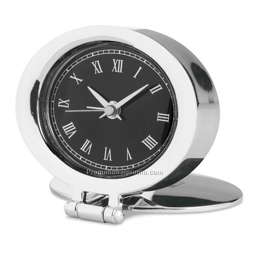 Clock - Chrome Finish Oval Alarm Clock, 2.25" x 2.75" x .75"