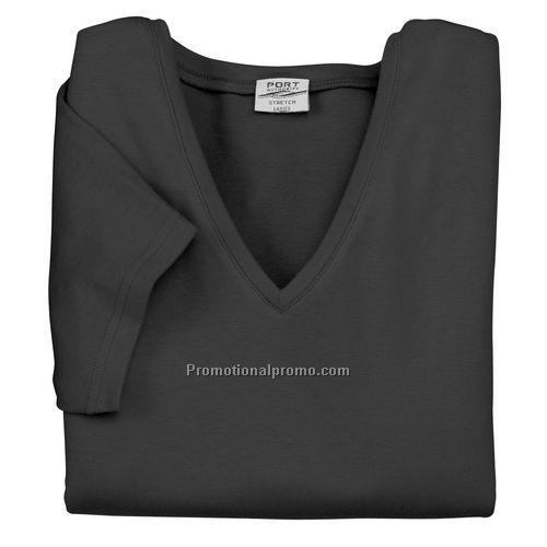 T-Shirt - Port Authority Ladies V-Neck T-Shirt, Cotton / Spandex, 7 oz.