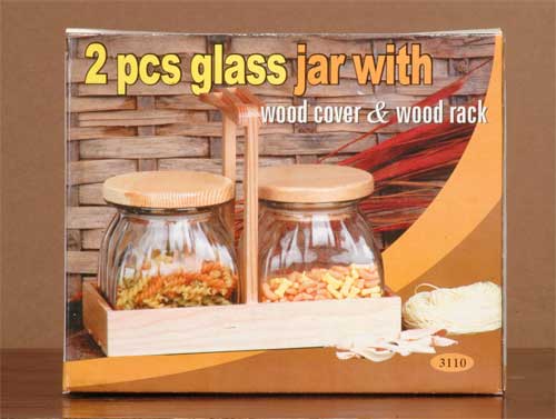glass storage jar set with wood stand
  
   
     
    