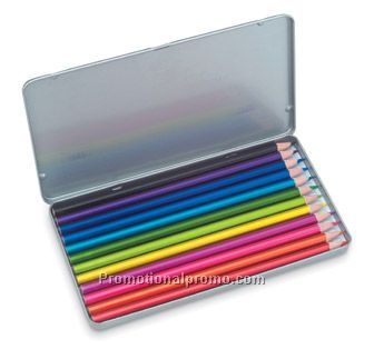 12 coloured pencils in tin box