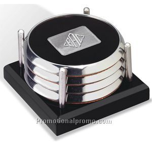 Four-Coaster Black Glass Tray