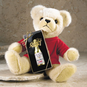 11" TEDDY BEAR WITH CHOCOLATE CHAMPAGNE BOTTLE