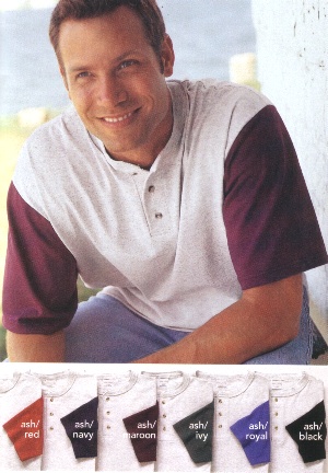 Anvil Cotton Deluxe Short Sleeve Ash/Colorblock Henley