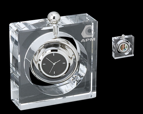 Glass spinning clock/photo frame