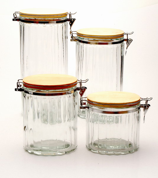 4pcs storage jar set with clip & wood lid
  
   
     
    