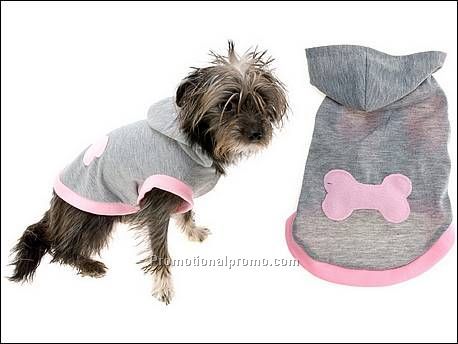 Dog hooded sweater grey w. pink