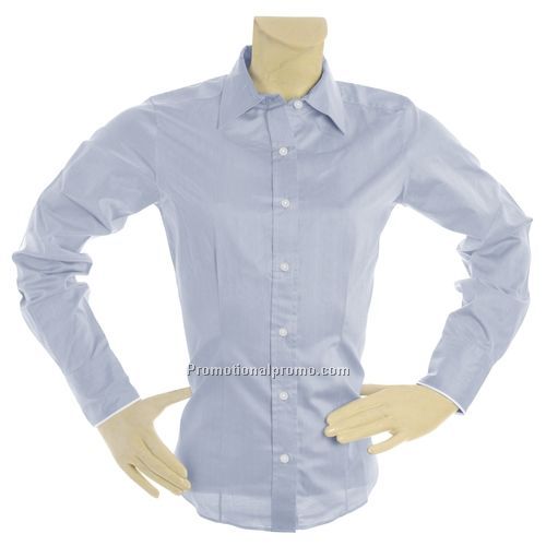 Dress Shirt - Devon & Jones Blue Ladies Savile Patterned Blouse, Blue Herringbone, Pima Cotton