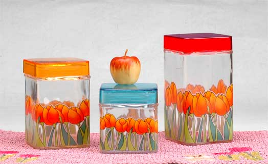 glass storage jar set with decal
  
   
     
    