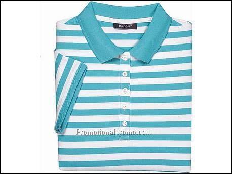 Hanes Polo Striped, White/Turqouise