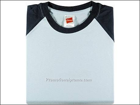 Hanes T-shirt Baseball-T S/S, Sky Blue/Navy