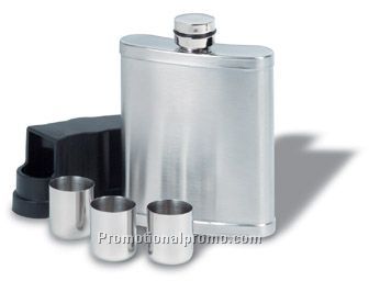 Metal hip flask with 3 cups