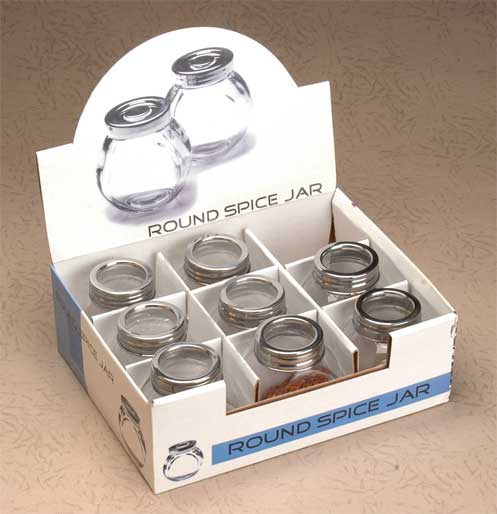 glass spice jars with plastic lid in display tray
  
   
     
    