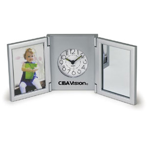 clock with alarm, photoframe & mirror
