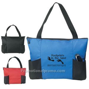Double Pocket Zippered Tote Bag