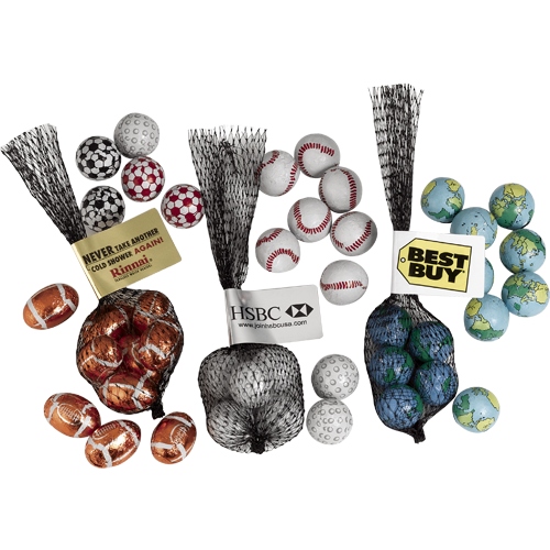 5 Chocolate Sports Balls in Mesh bag