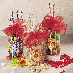 Custom labeled striped gift bag with B fills