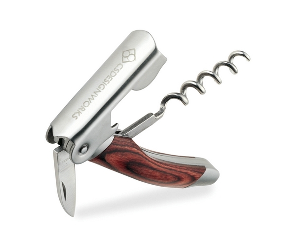 3 Function Steel & Wood Bar Tool corkscrew